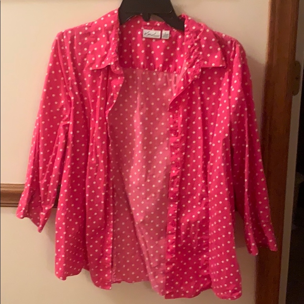Kim Rogers pink & white polka dot blouse size XL